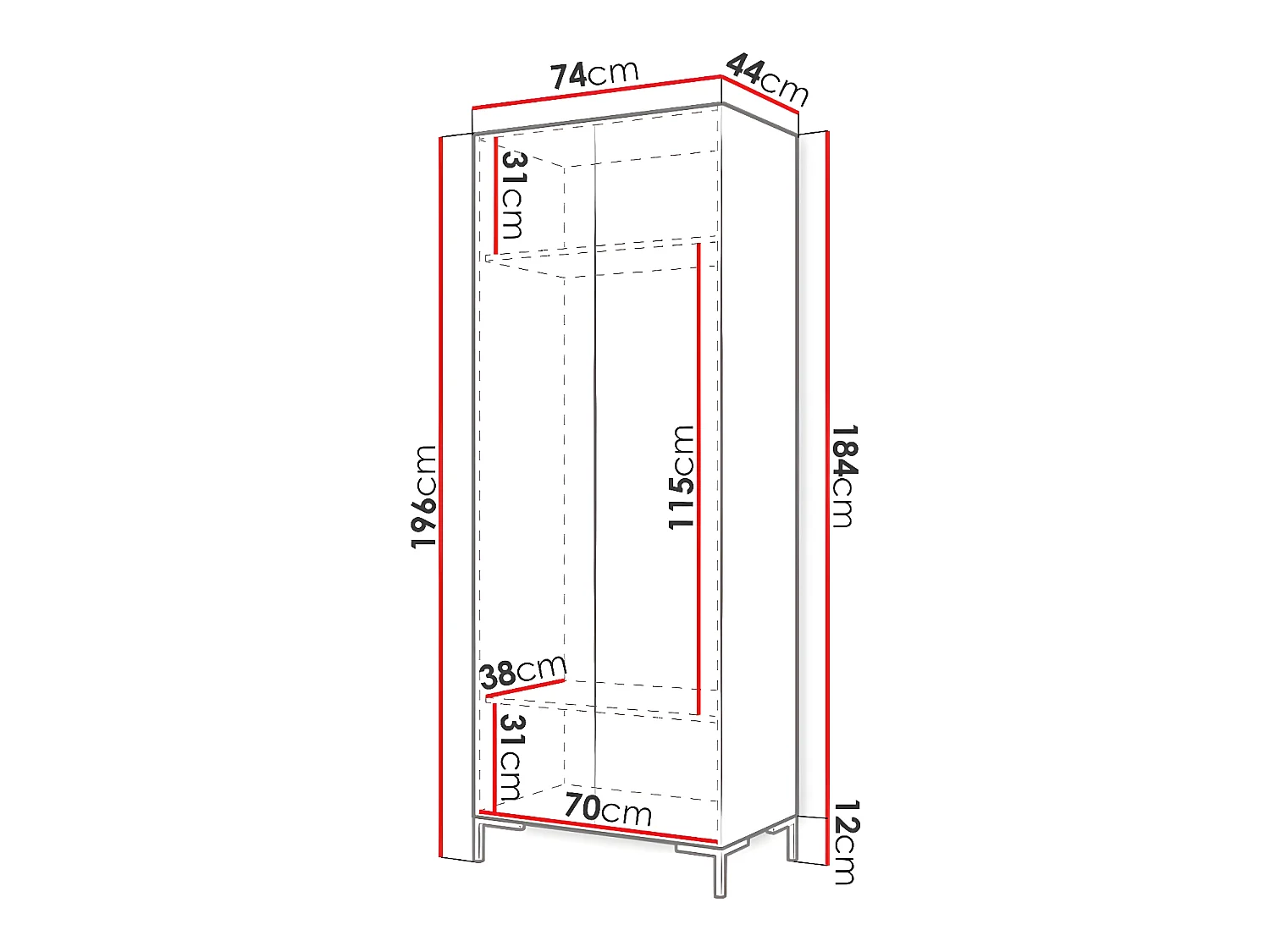 Armadio Tivsoa 109, D'oro|Bianco, 196x74x44cm, Porte armadi: Battenti
