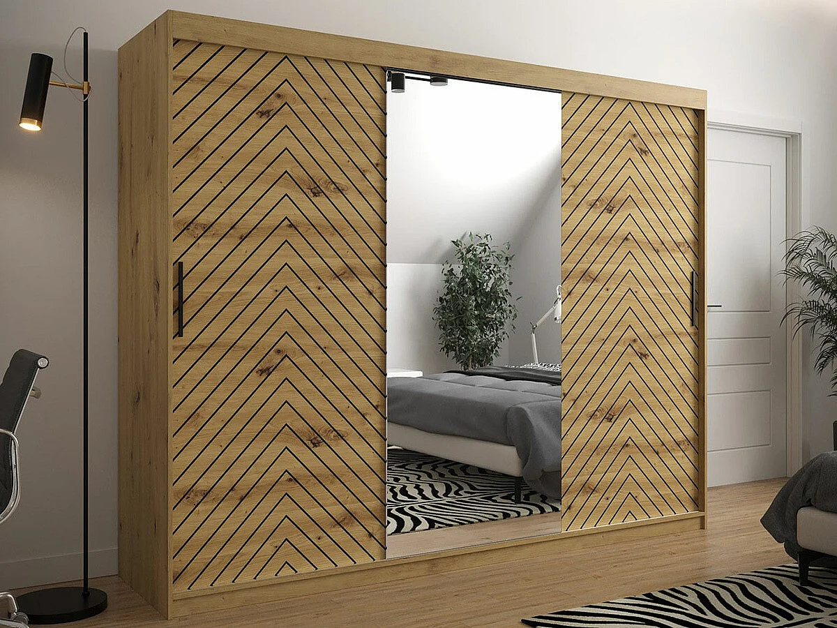 Armario Hartford 317, Roble Artisan|Negro, 200x250x62cm, Puertas de armario: Correderas