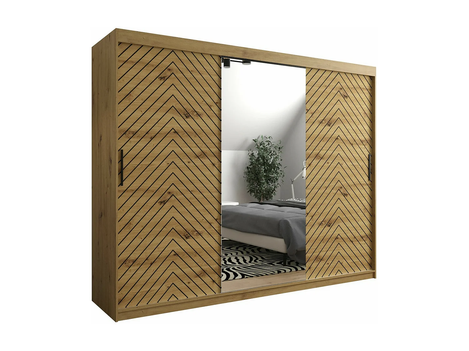 Armoire Hartford 317, Chêne Artisan|Noir, 200x250x62cm, Portes d'armoire: Coulissantes