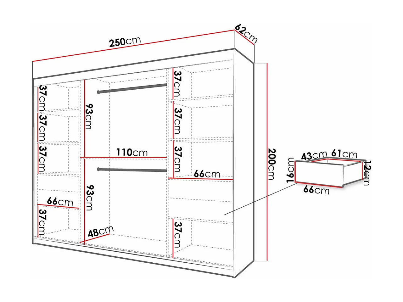 Armoire Hartford 317, Chêne Artisan|Noir, 200x250x62cm, Portes d'armoire: Coulissantes
