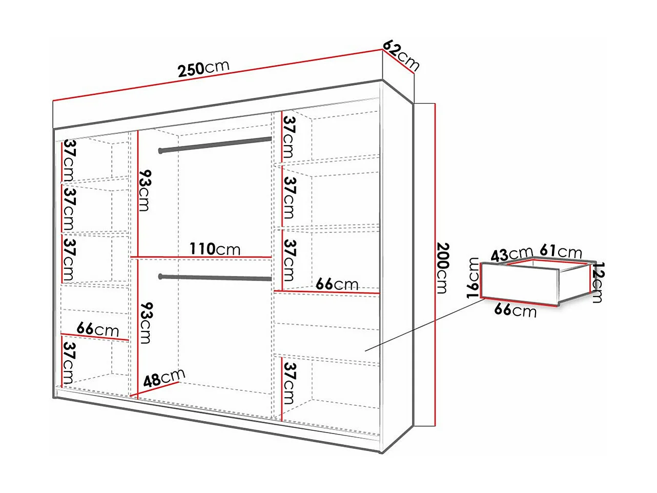 Armoire Hartford 317, Chêne Artisan|Noir, 200x250x62cm, Portes d'armoire: Coulissantes