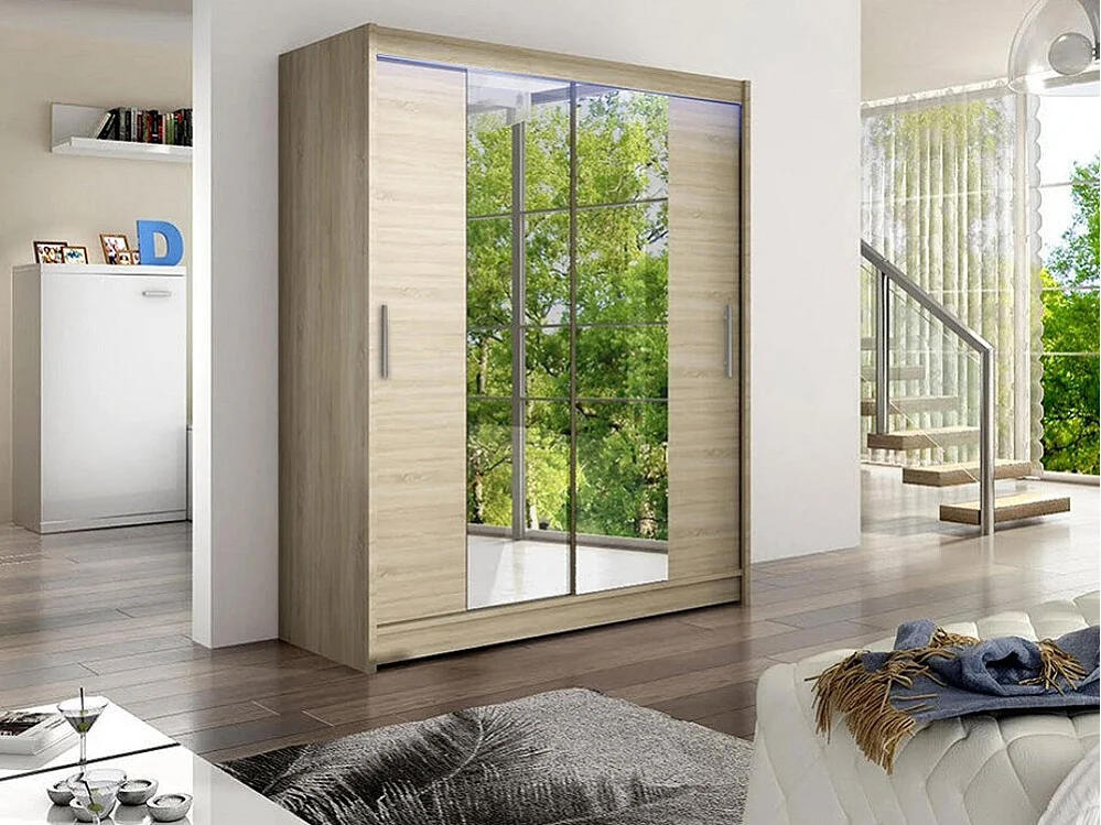 Armoire Closico 132, Sonoma chêne, 200x150x58cm, Portes d'armoire: Coulissantes