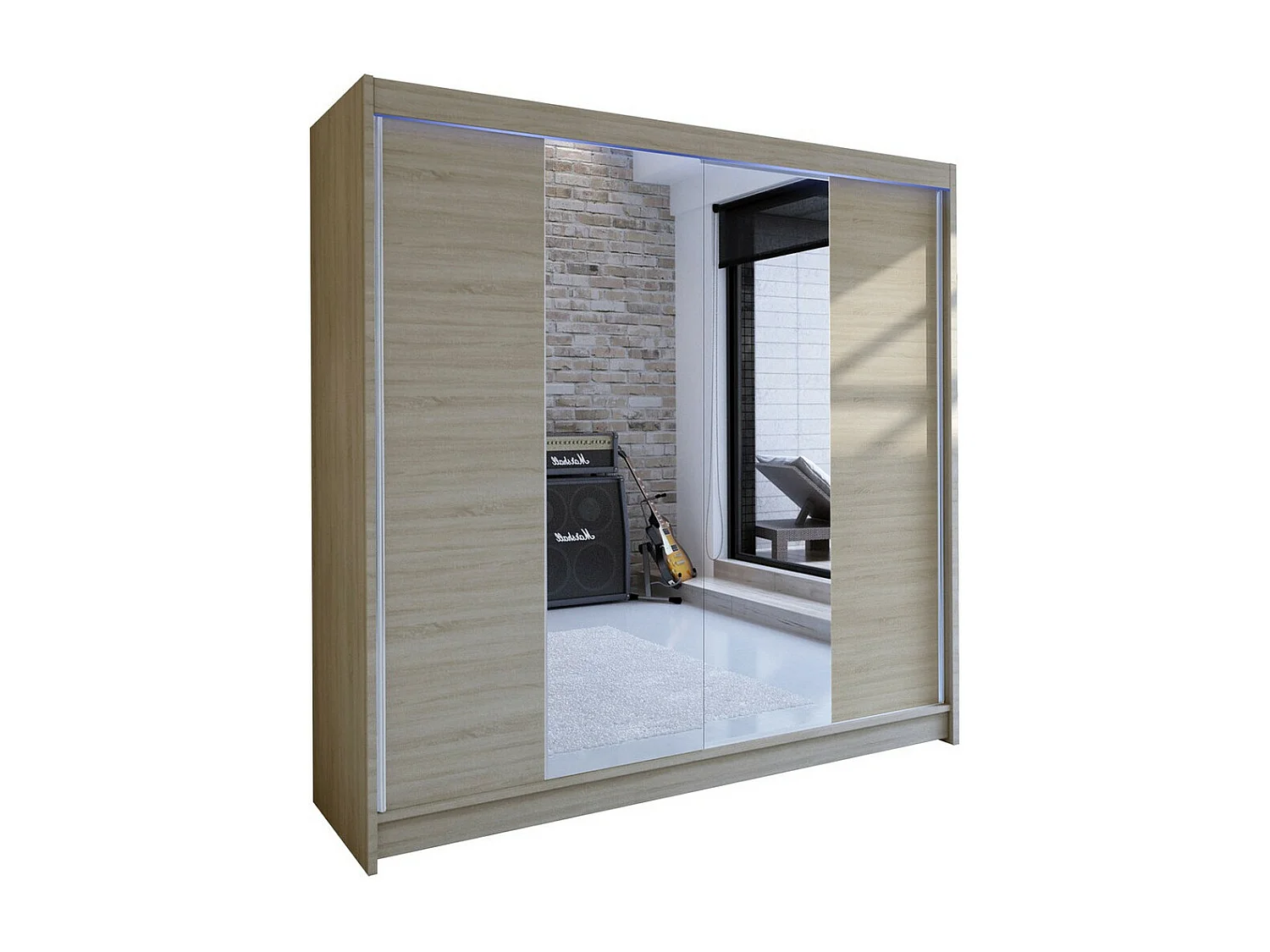 Armoire Closico 138, Sonoma chêne, 215x180x58cm, Portes d'armoire: Coulissantes