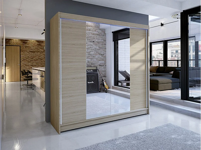 Armoire Closico 138, Sonoma chêne, 215x180x58cm, Portes d'armoire: Coulissantes