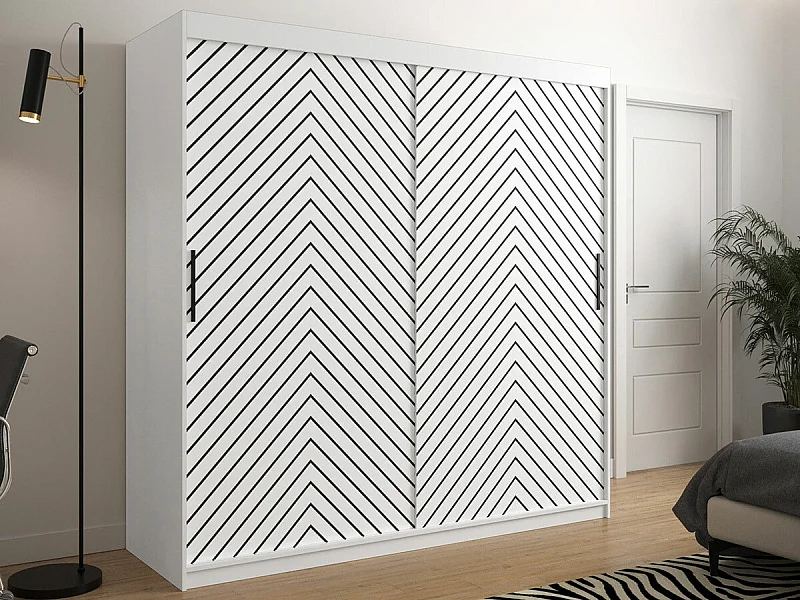 Armario Hartford 314, Blanco|Negro, 200x200x62cm, Puertas de armario: Correderas
