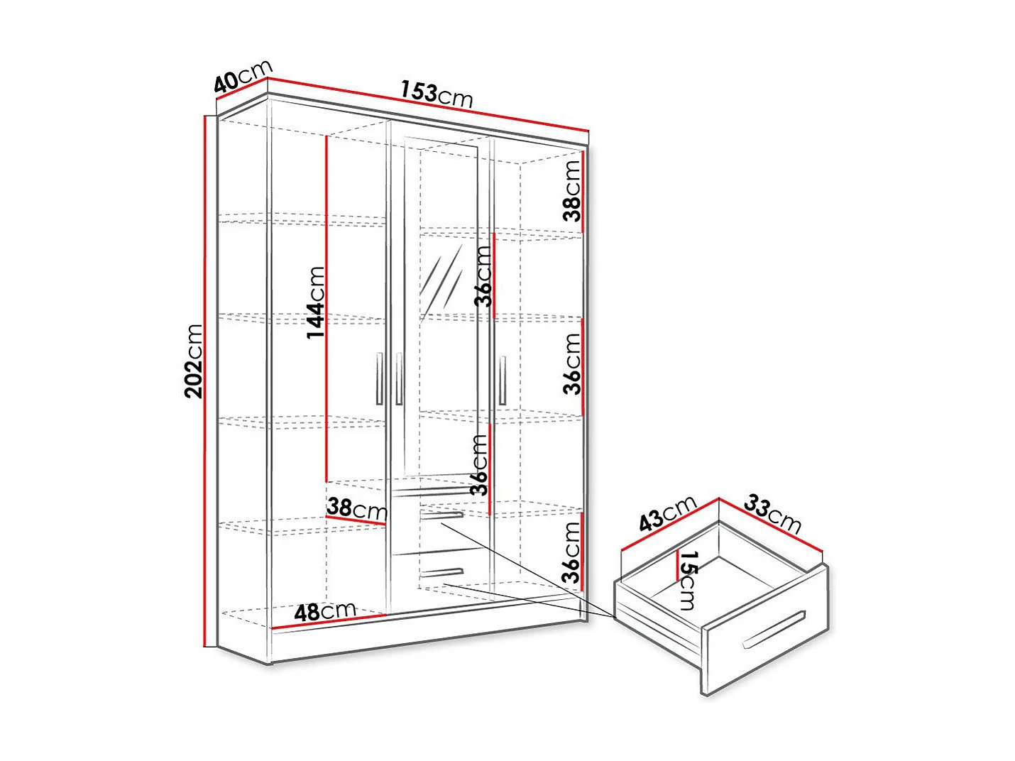 Armario Comfivo Romtea 103, Blanco, 202x153x40cm, Puertas de armario: Con bisagras