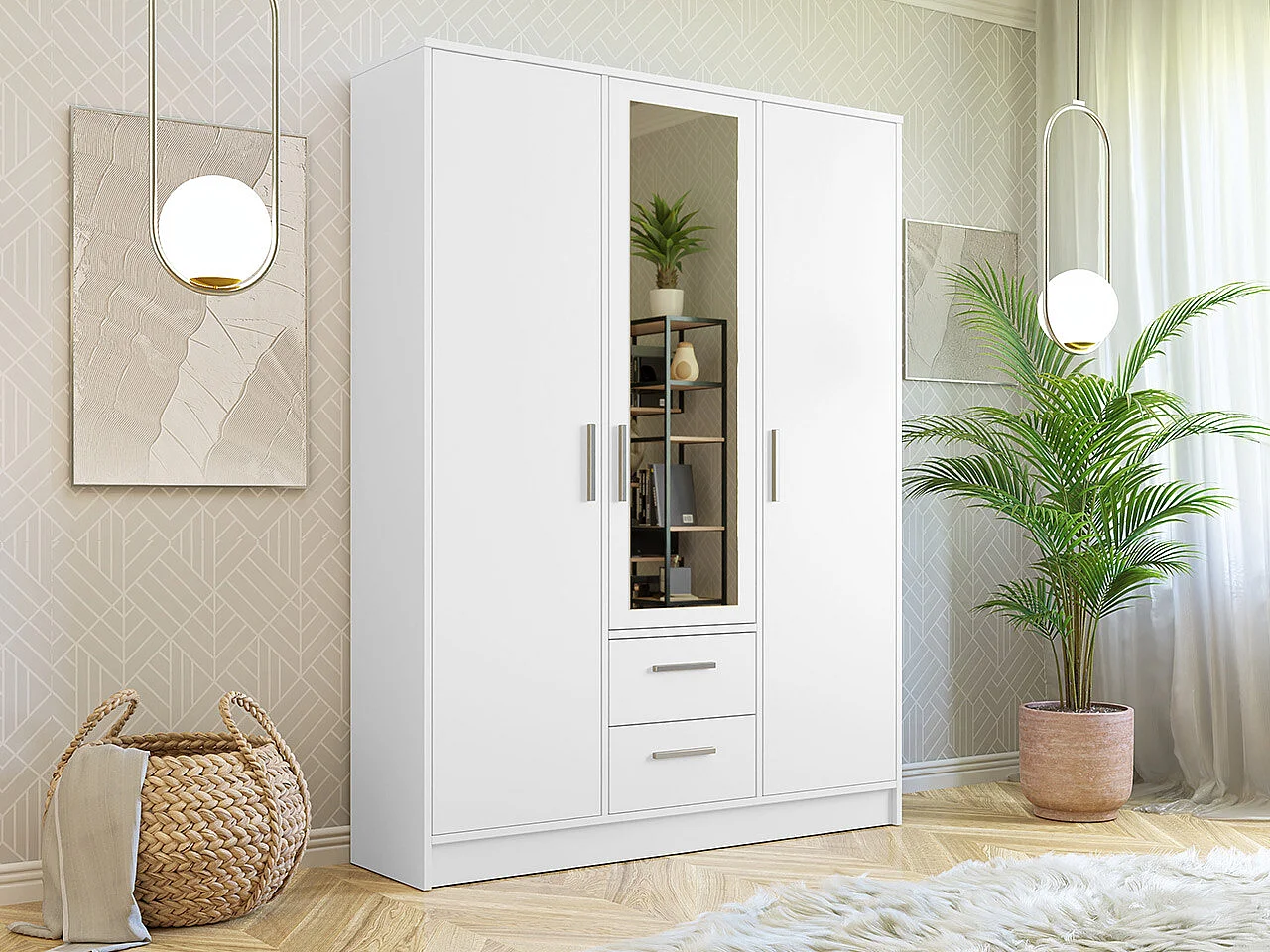 Armario Comfivo Romtea 103, Blanco, 202x153x40cm, Puertas de armario: Con bisagras