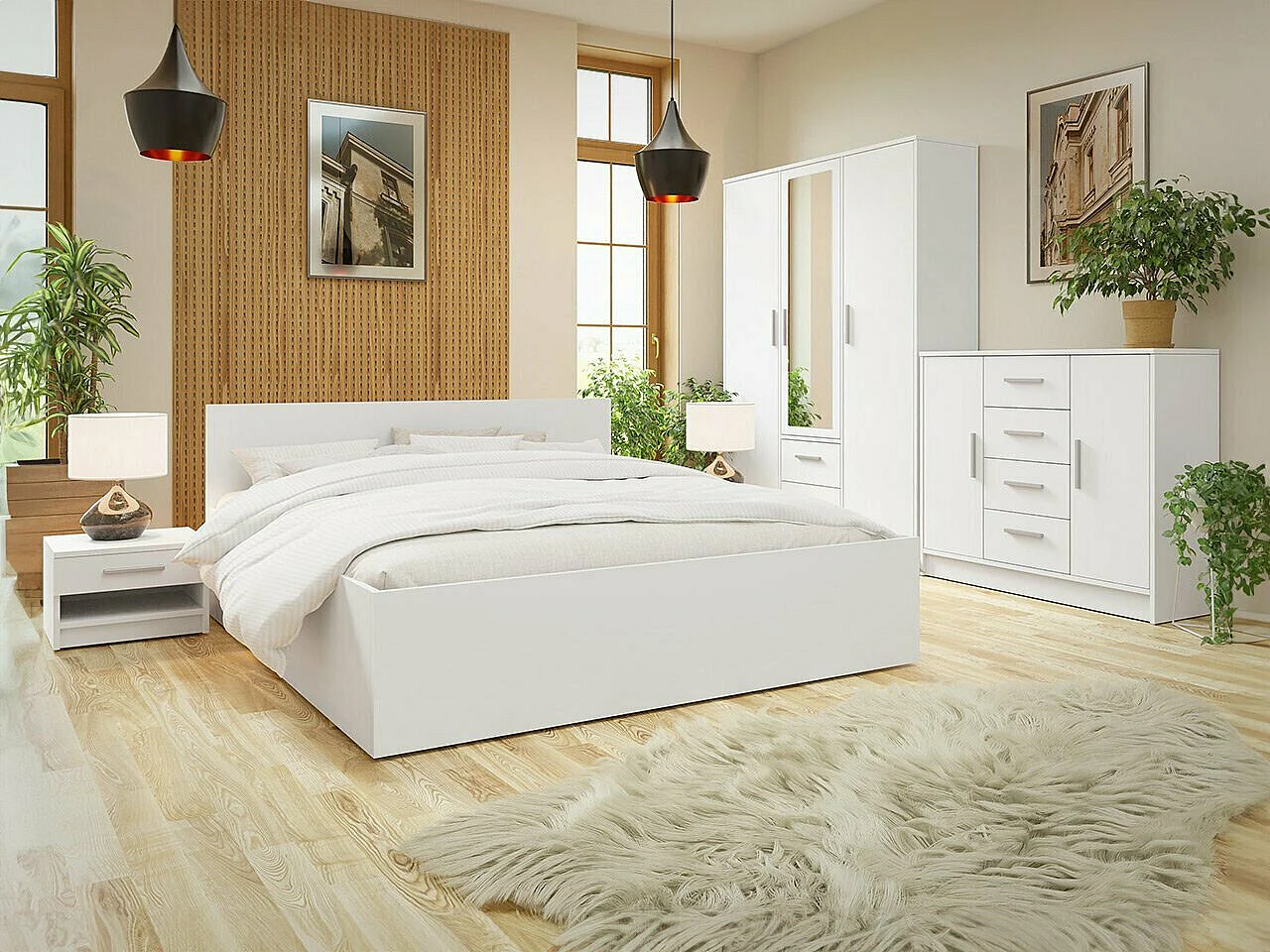 Armario Comfivo Romtea 103, Blanco, 202x153x40cm, Puertas de armario: Con bisagras