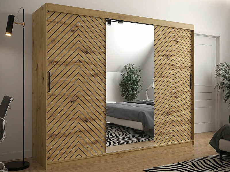 Armario Hartford 317, Negro|Roble Artisan, 200x250x62cm, Puertas de armario: Correderas