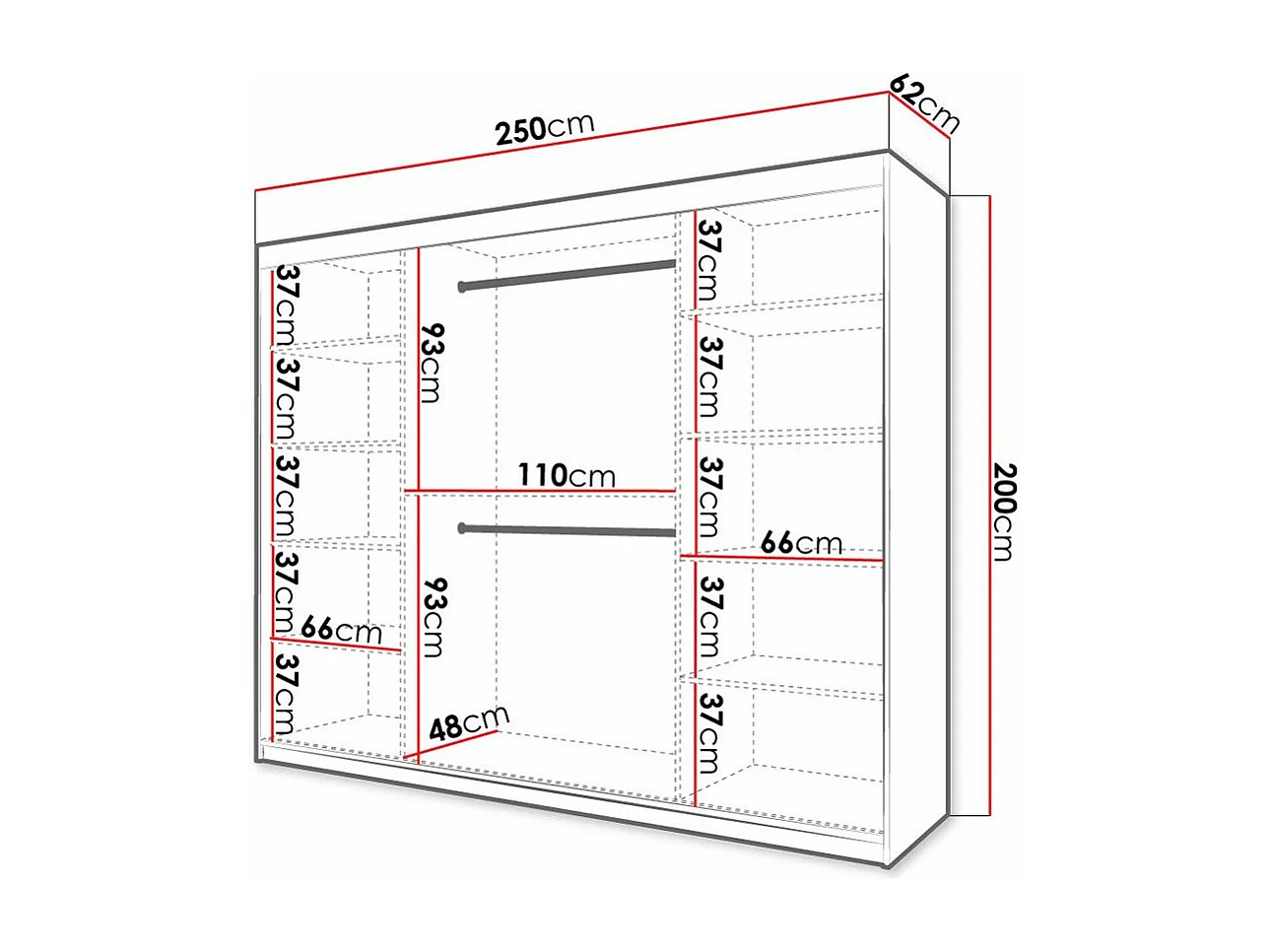 Armoire Hartford 317, Noir|Chêne Artisan, 200x250x62cm, Portes d'armoire: Coulissantes
