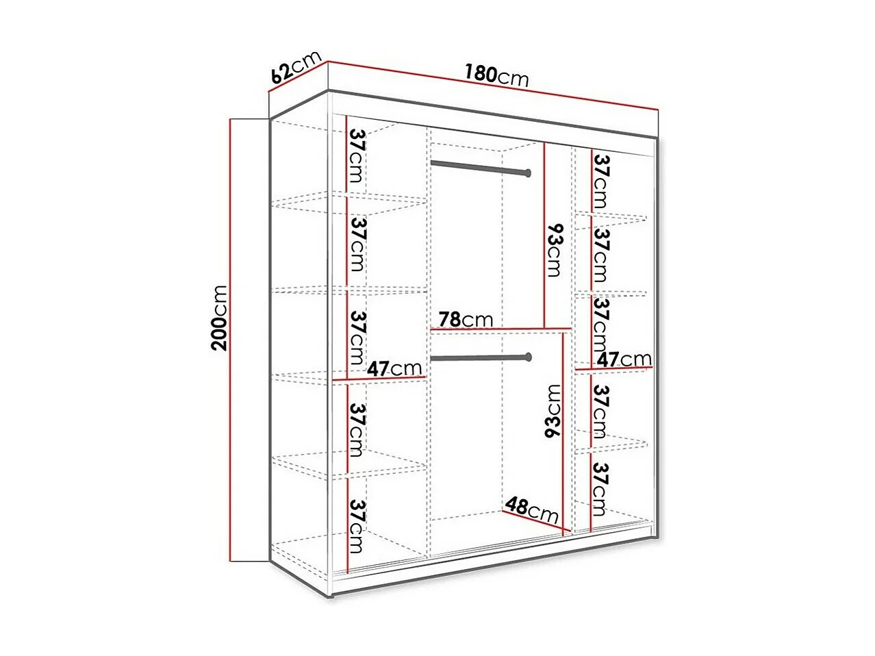 Armario Hartford 261, Mármol blanco|Negro mate, 200x180x62cm, Número de estantes: 9
