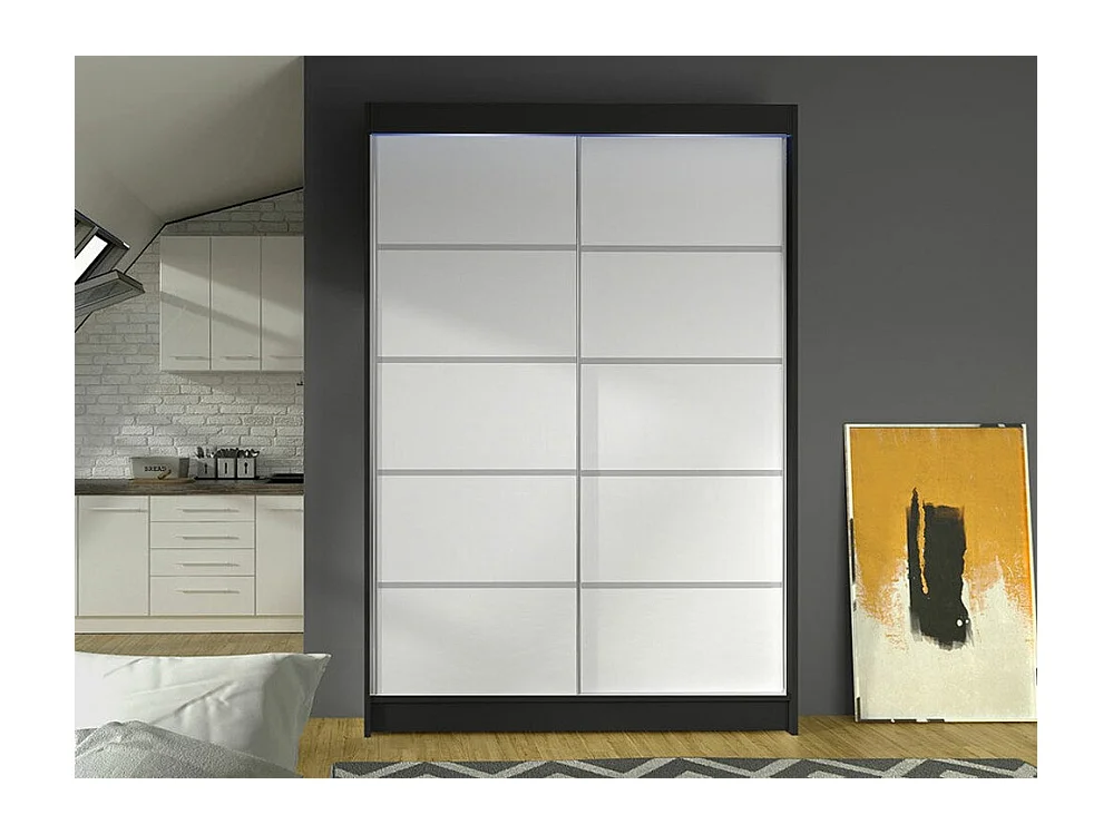 Armario Closico 150, Negro|Blanco, 200x120x58cm, Puertas de armario: Correderas