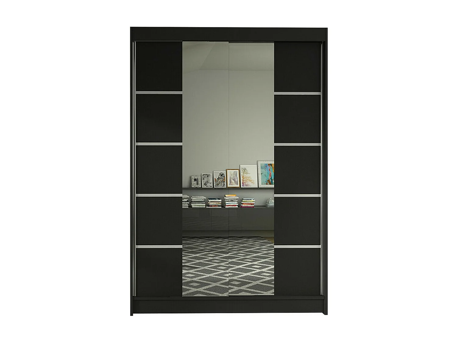 Armoire Closico 151, Noir, 200x120x58cm, Portes d'armoire: Coulissantes