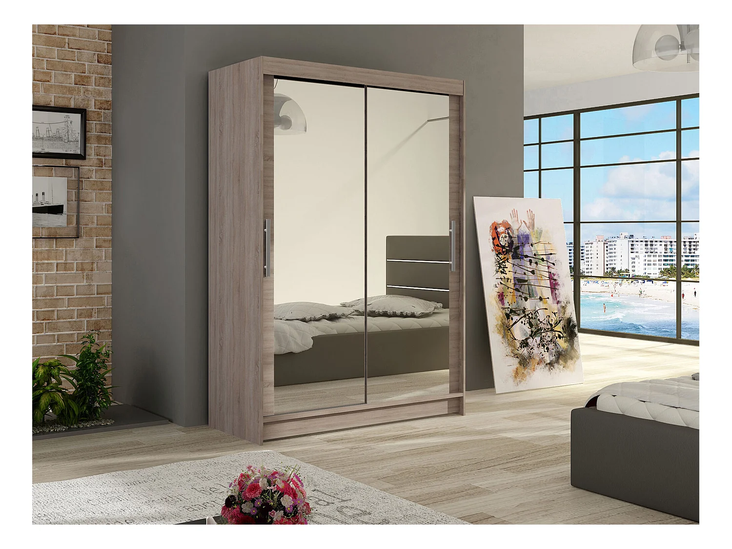 Armoire Closico 129, Truffe chêne, 200x120x58cm, Portes d'armoire: Coulissantes