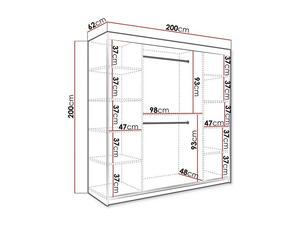 Armario Hartford 244, Mármol negro|Mate blanco, 200x200x62cm, Número de estantes: 9