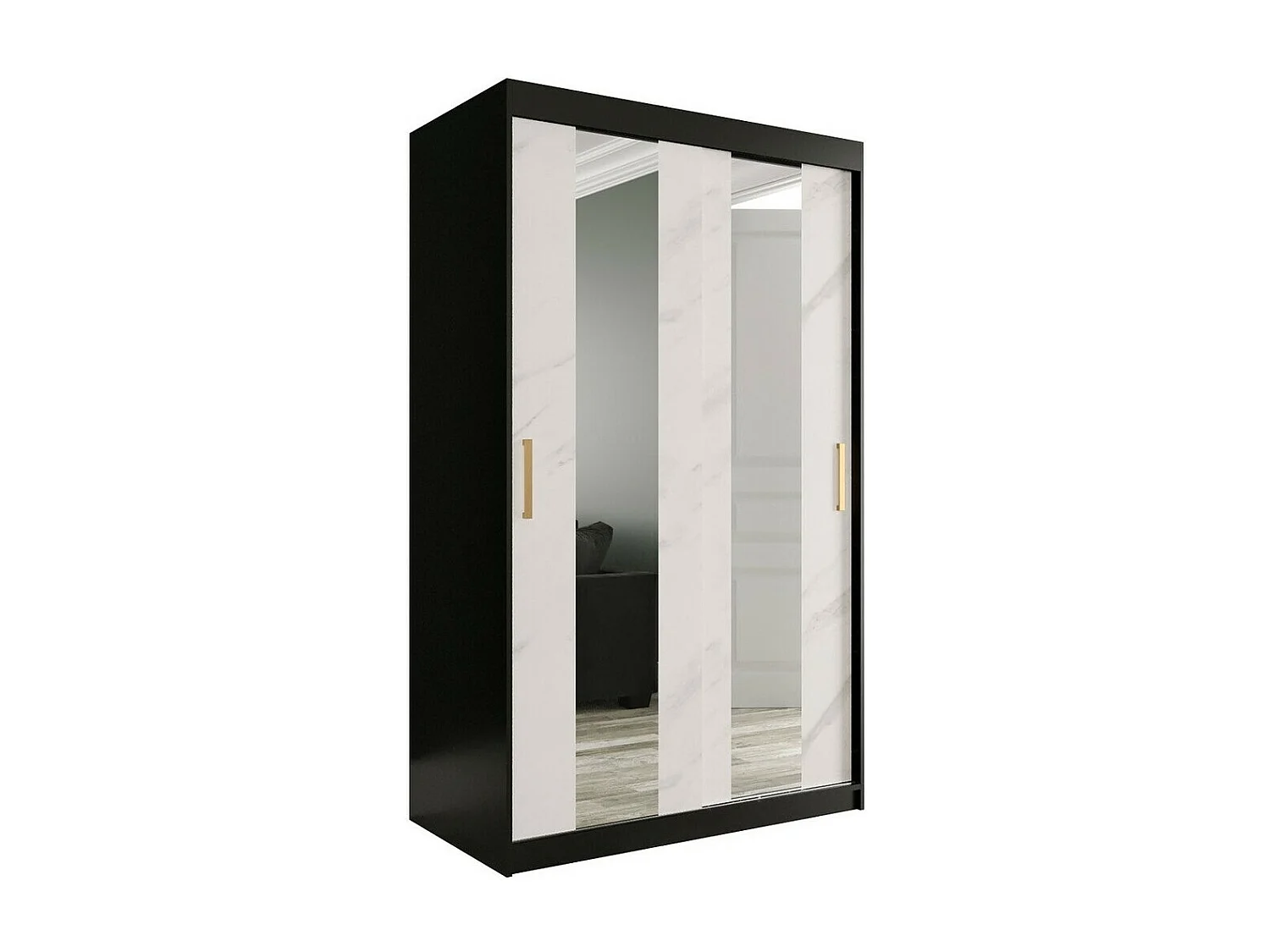 Armario Hartford 241, Mármol blanco|Negro mate, 200x120x62cm, Número de estantes: 5