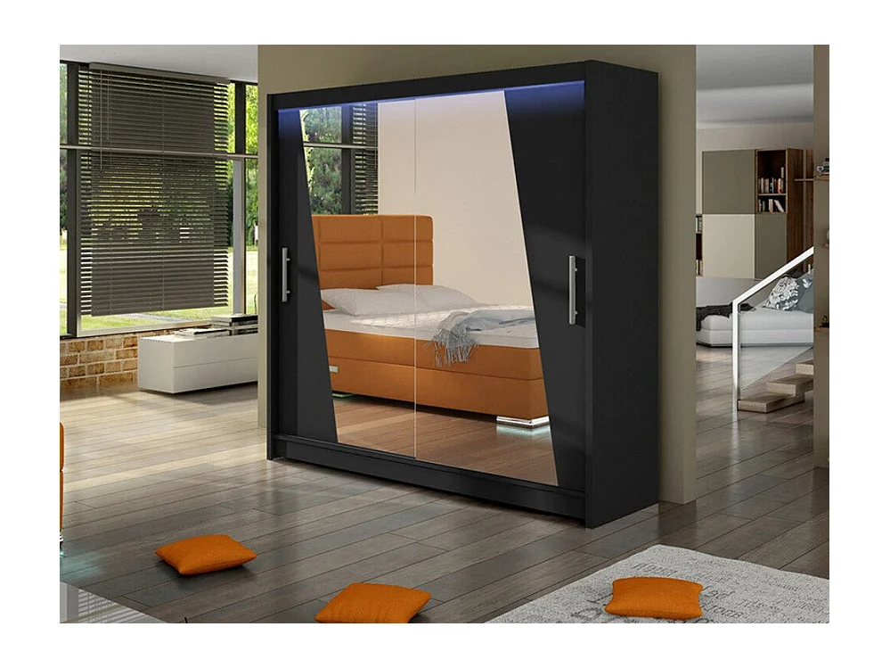 Armoire Closico 144, Noir, 215x180x58cm, Portes d'armoire: Coulissantes