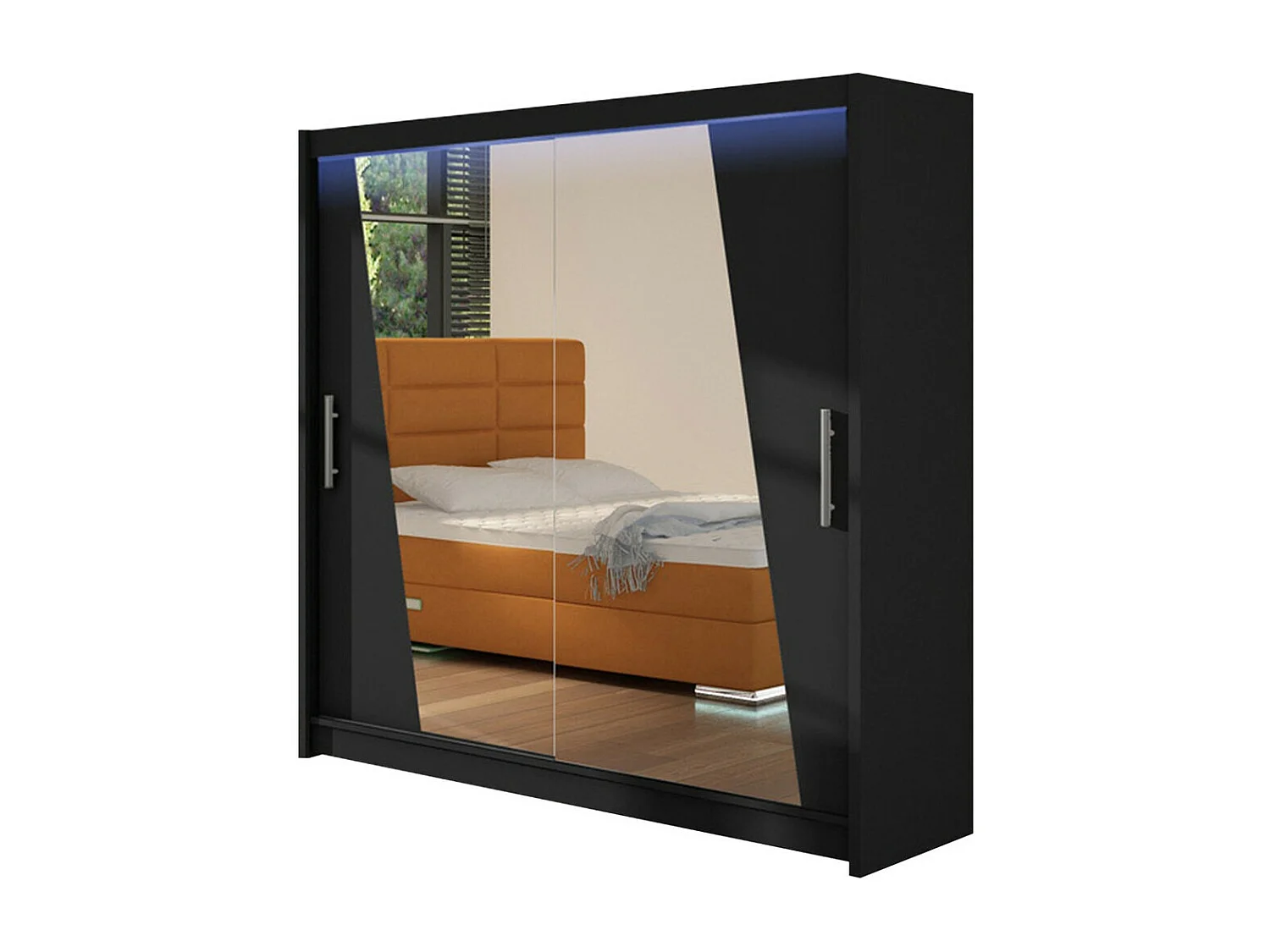 Armoire Closico 144, Noir, 215x180x58cm, Portes d'armoire: Coulissantes