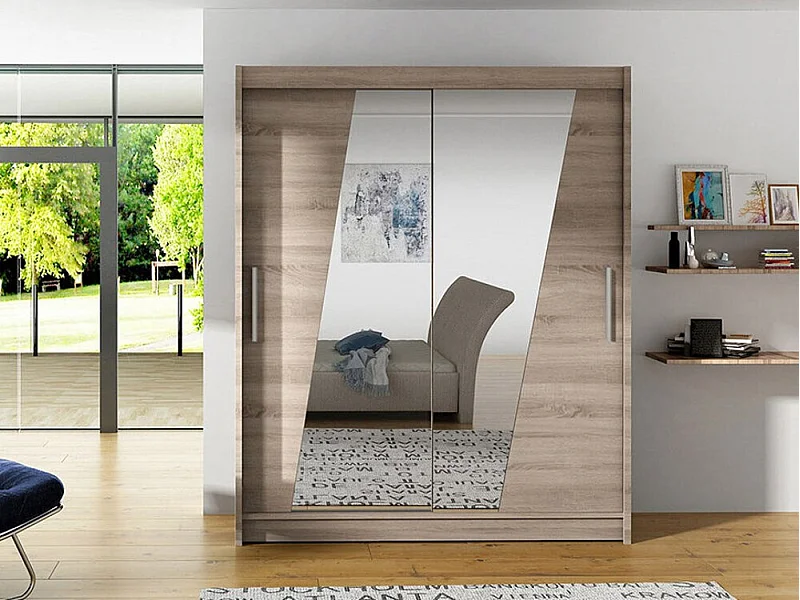 Armario Closico 155, Trufa roble, 200x150x58cm, Puertas de armario: Correderas