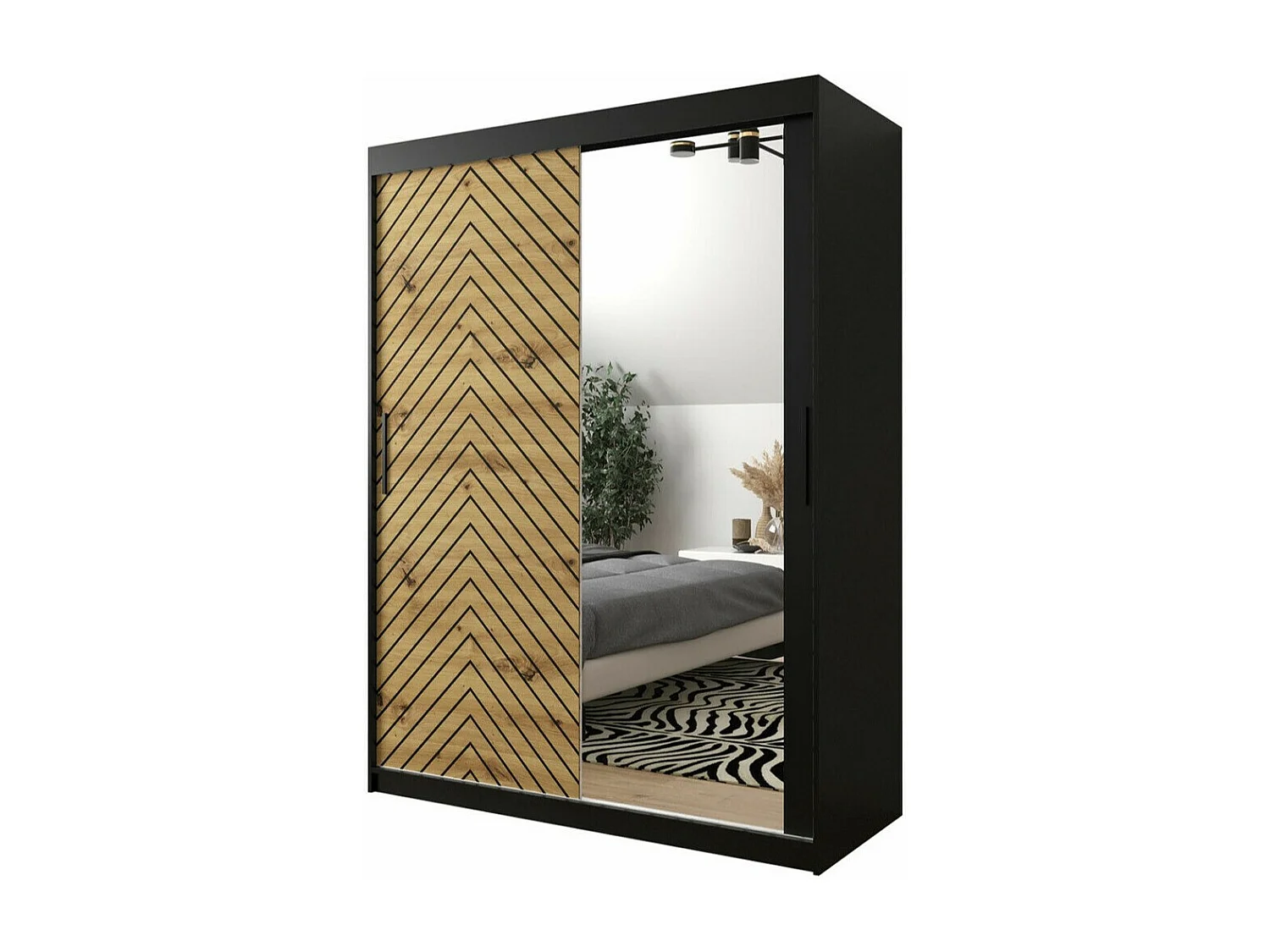 Armario Hartford 311, Roble Artisan|Negro, 200x150x62cm, Puertas de armario: Correderas