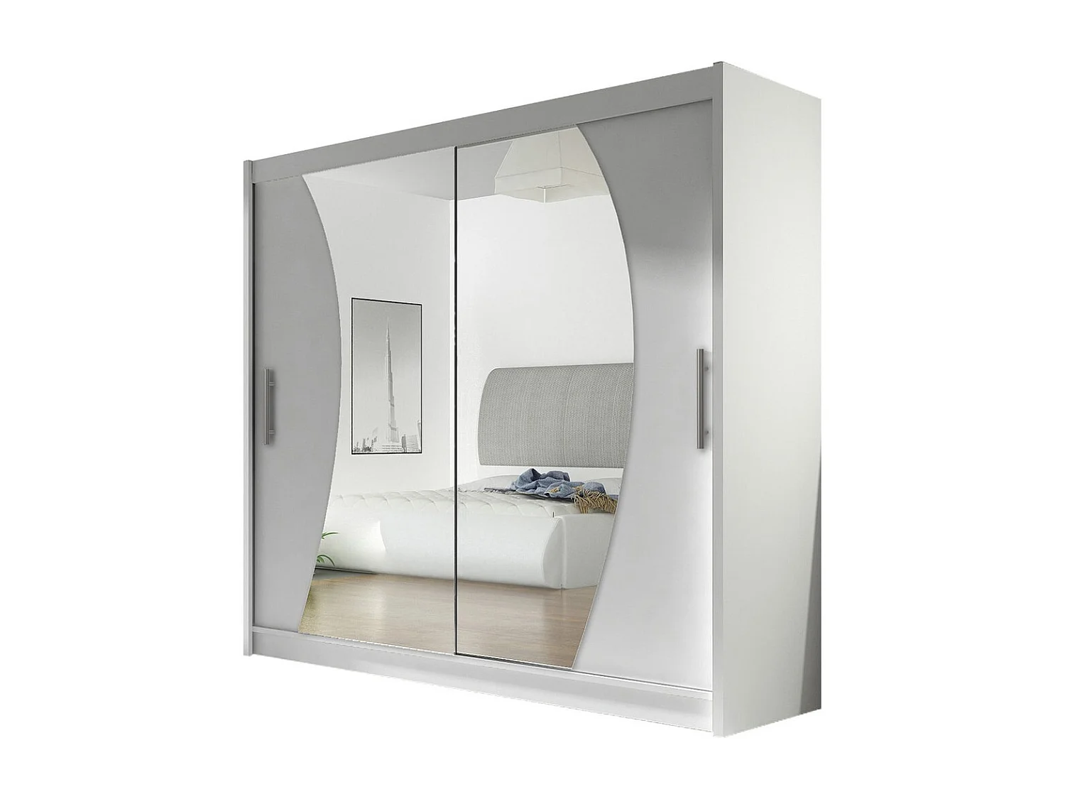 Armoire Closico 115, Blanc, 215x180x58cm, Portes d'armoire: Coulissantes