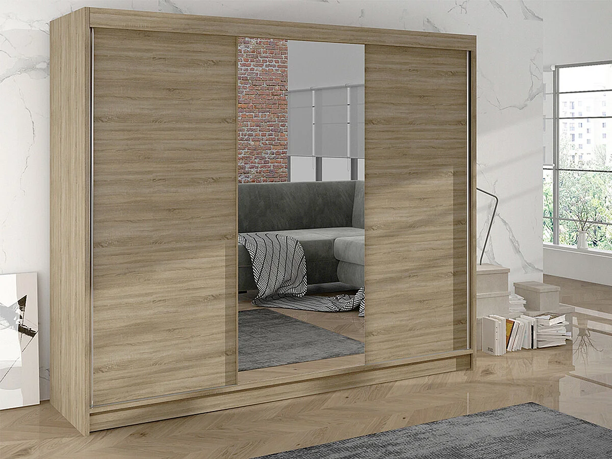 Armoire Closico 158, Sonoma chêne, 215x200x58cm, Portes d'armoire: Coulissantes