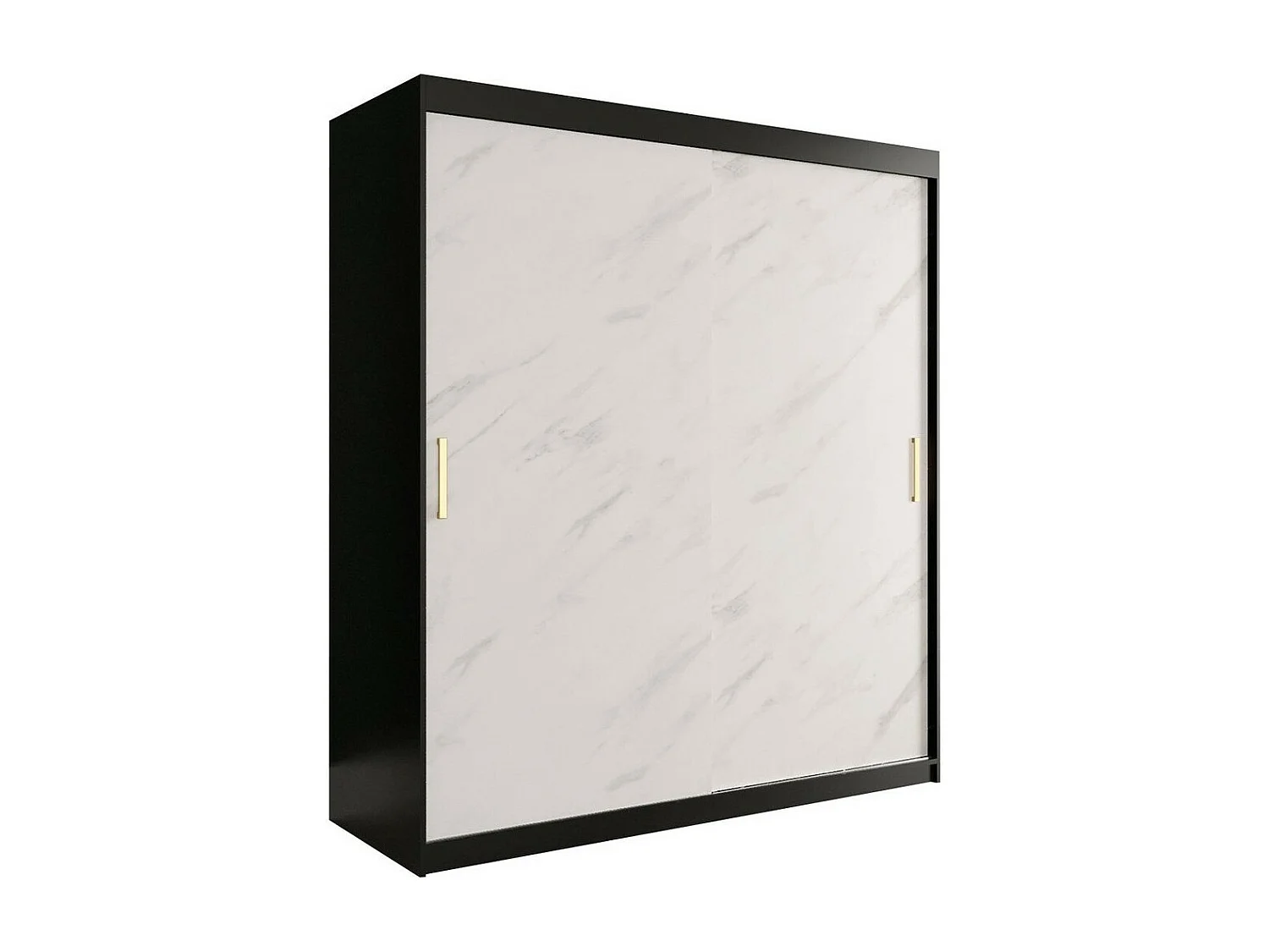 Armoire Hartford 249, Noir mat|Marbre blanc, 200x180x62cm, Portes d'armoire: Coulissantes