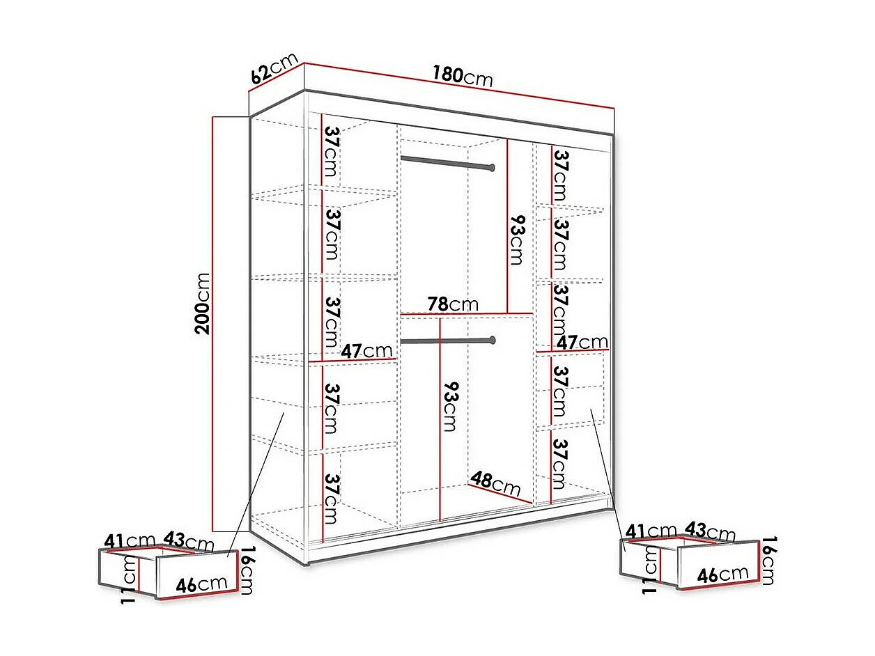 Armoire Hartford 249, Noir mat|Marbre blanc, 200x180x62cm, Portes d'armoire: Coulissantes
