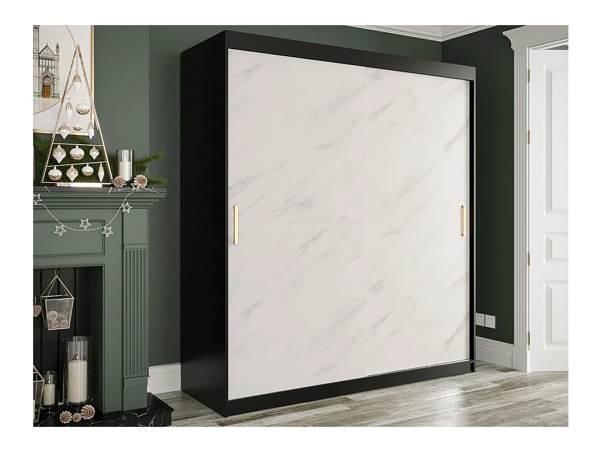 Armario Hartford 249, Mármol blanco|Negro mate, 200x180x62cm, Número de estantes: 7