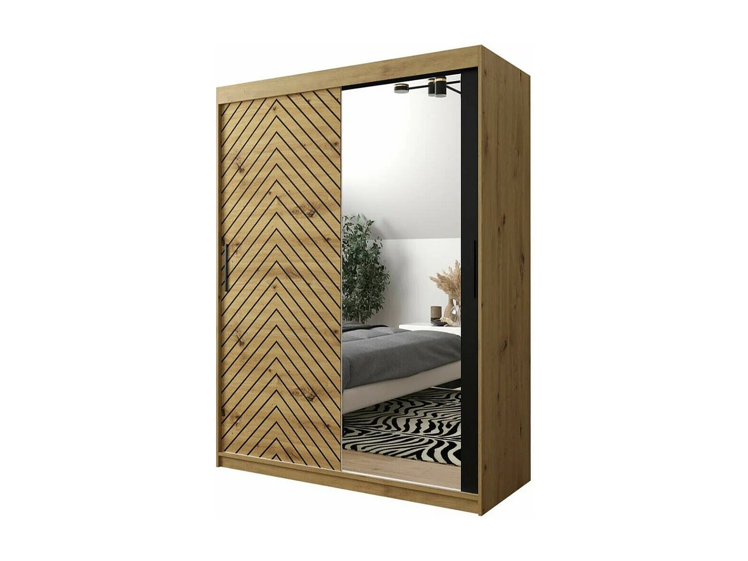 Armario Hartford 311, Negro|Roble Artisan, 200x150x62cm, Puertas de armario: Correderas