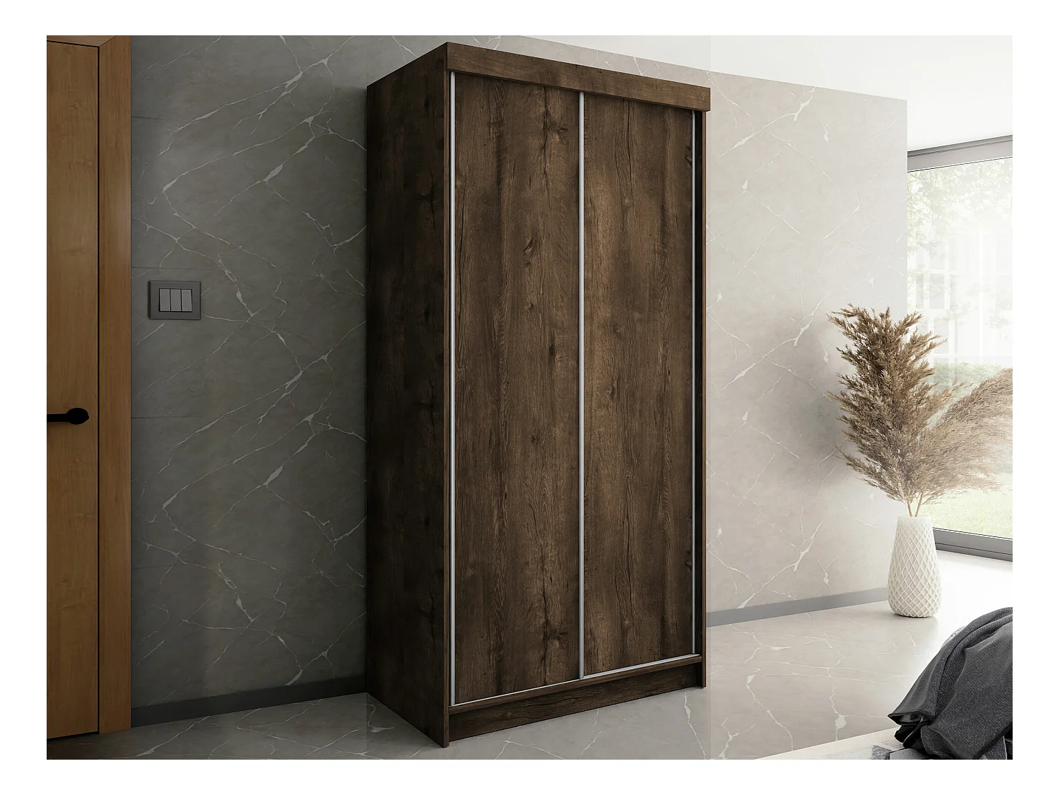 Armoire Dover 104, Chêne sombre, 200x100x62cm, Portes d'armoire: Coulissantes