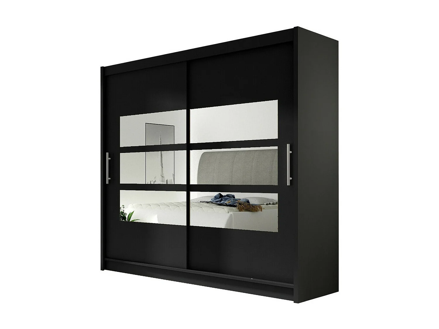 Armario Closico 101, Negro, 215x180x58cm, Puertas de armario: Correderas