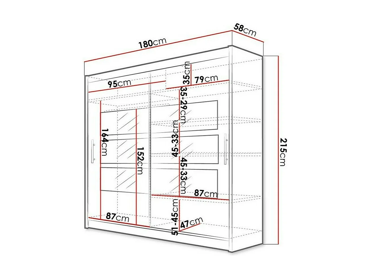 Armoire Closico 101, Noir, 215x180x58cm, Portes d'armoire: Coulissantes