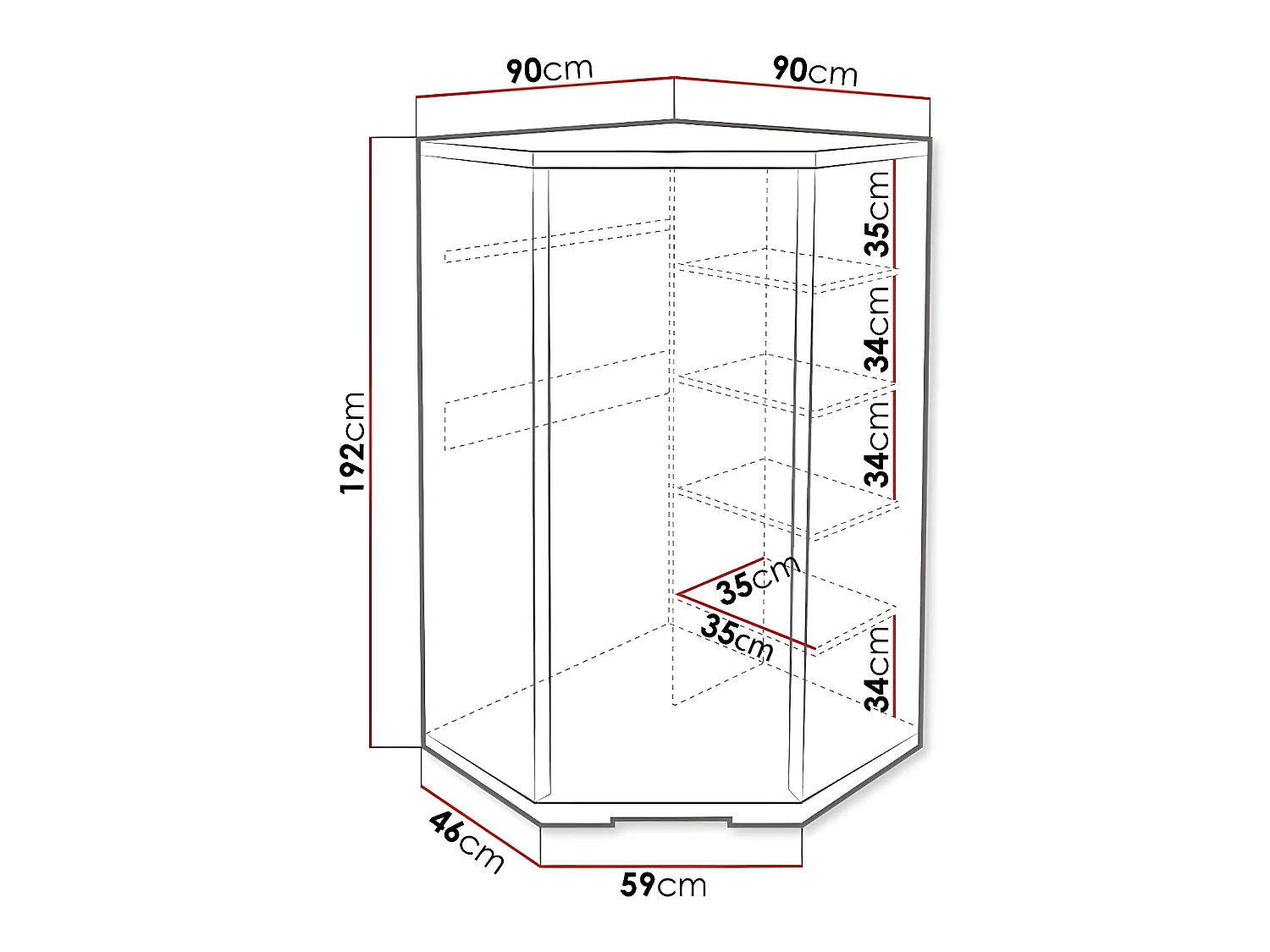 Armoire d'angle Fiomeri 126, Chêne santana, 192x90x90cm, Nombre d'étagères: 4