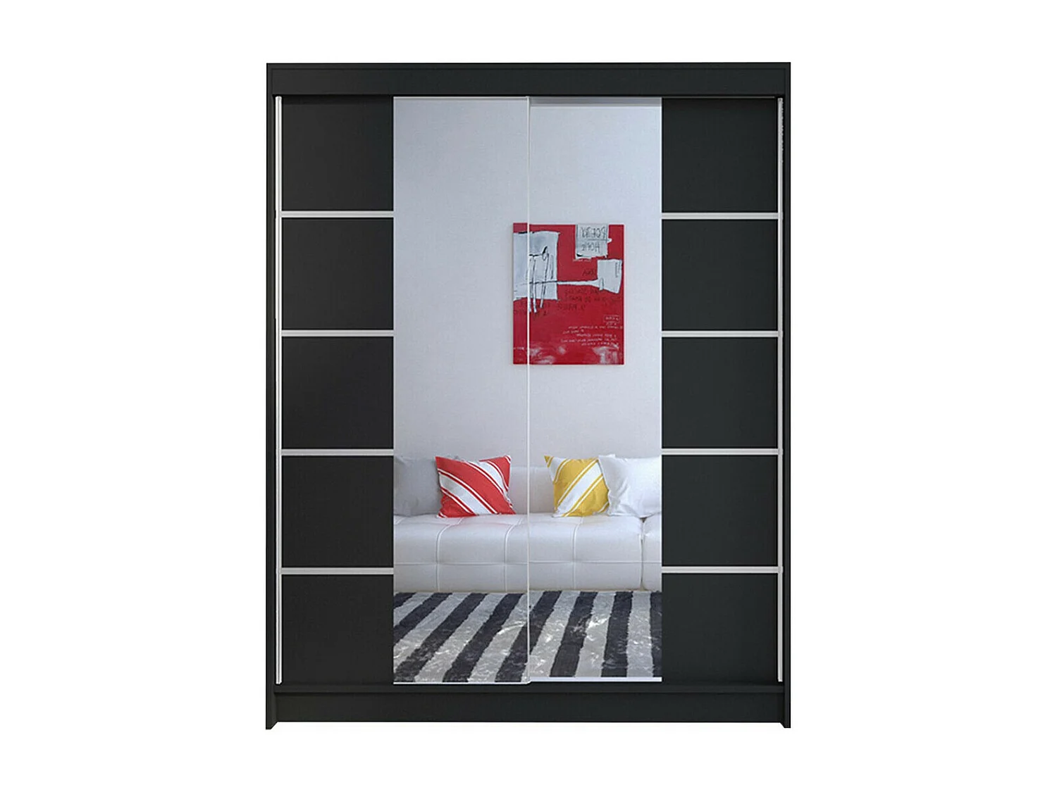 Armario Closico 146, Negro, 200x150x58cm, Puertas de armario: Correderas