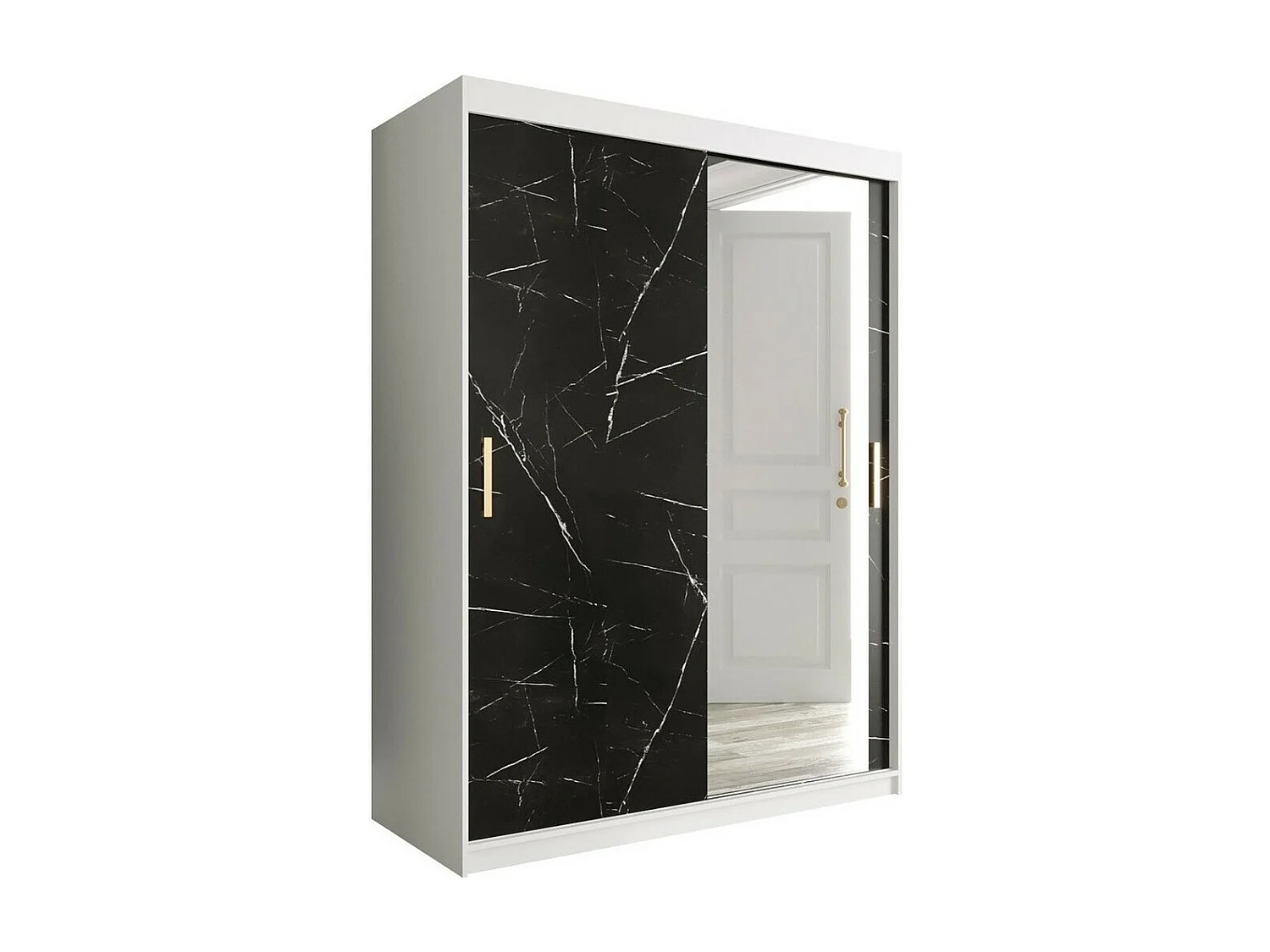 Armadio Hartford 260, Marmo nero|Opaca bianco, 200x150x62cm, Porte armadi: Scorrevoli