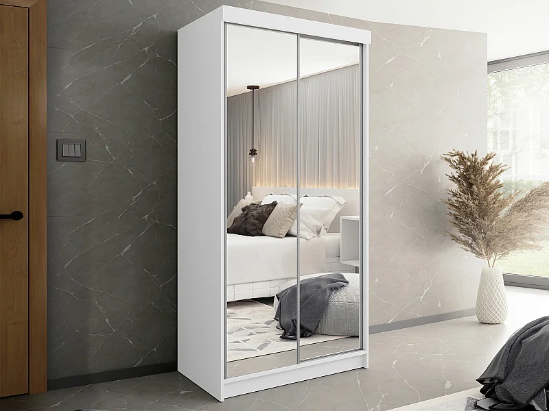 Armoire Dover 102, Blanc, 200x100x62cm, Portes d'armoire: Coulissantes
