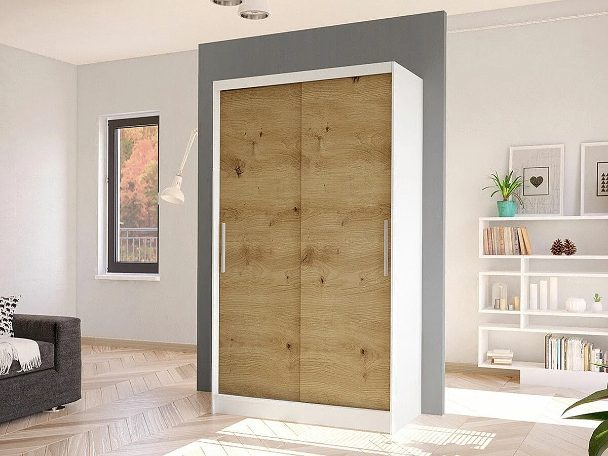 Armoire Closico 162, Chêne Artisan|Blanc, 200x100x58cm, Portes d'armoire: Coulissantes