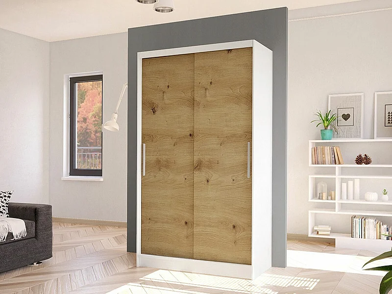 Armoire Closico 162, Chêne Artisan|Blanc, 200x100x58cm, Portes d'armoire: Coulissantes