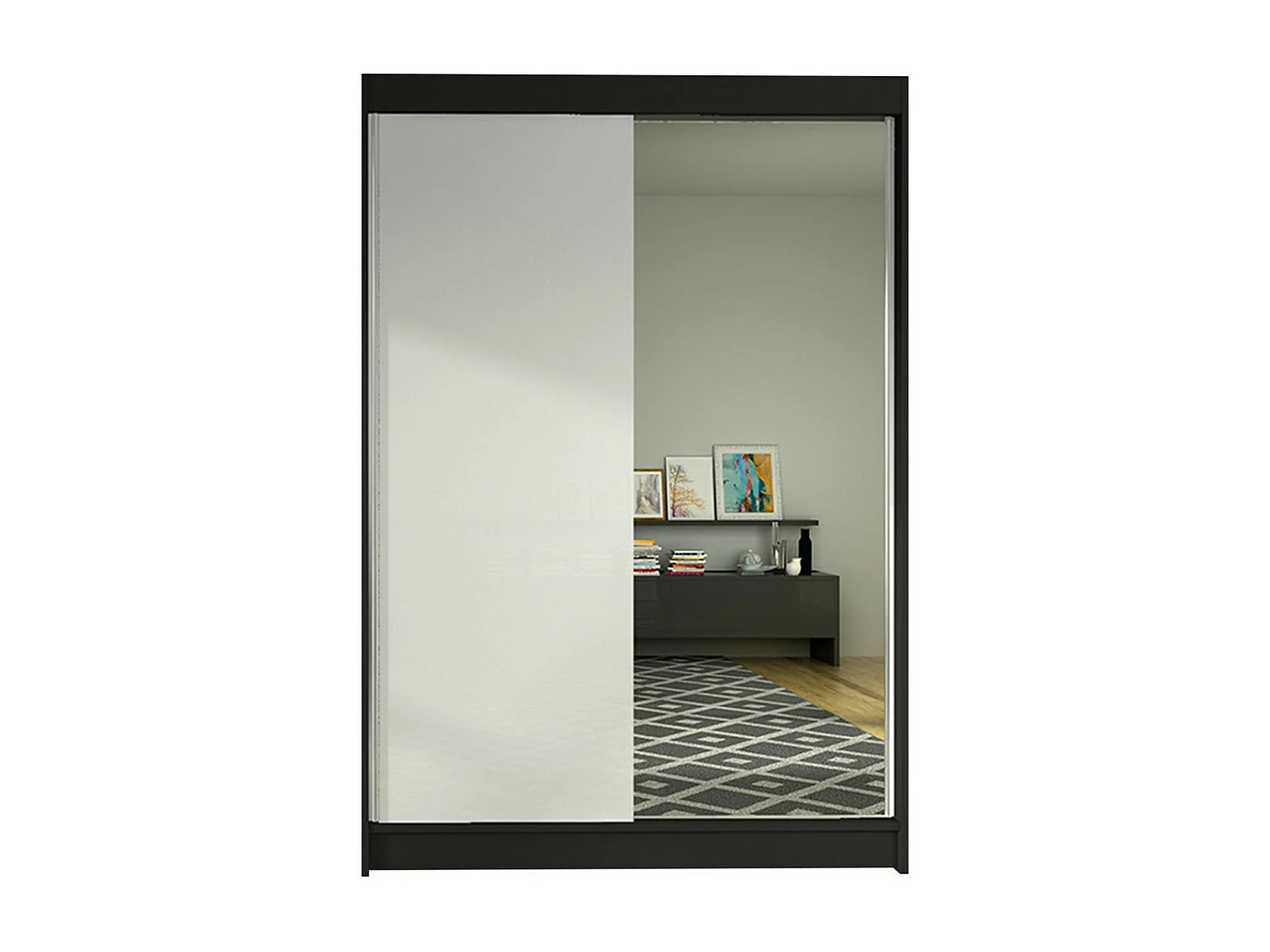Armario Closico 147, Negro|Blanco, 200x120x58cm, Puertas de armario: Correderas
