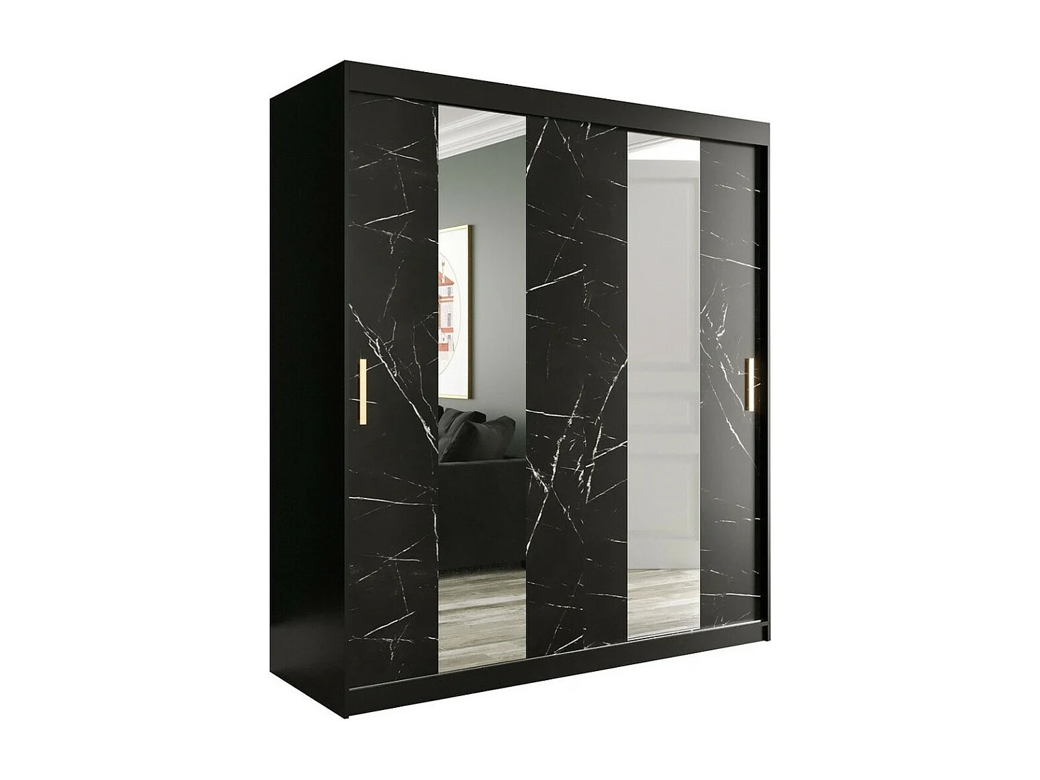 Armario Hartford 243, Mármol negro|Negro mate, 200x180x62cm, Número de estantes: 9