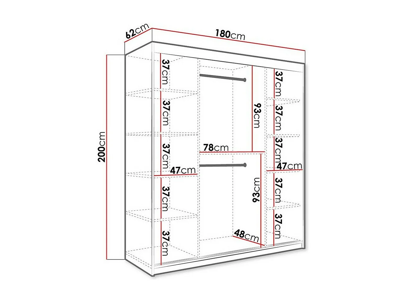 Armario Hartford 243, Mármol negro|Negro mate, 200x180x62cm, Número de estantes: 9