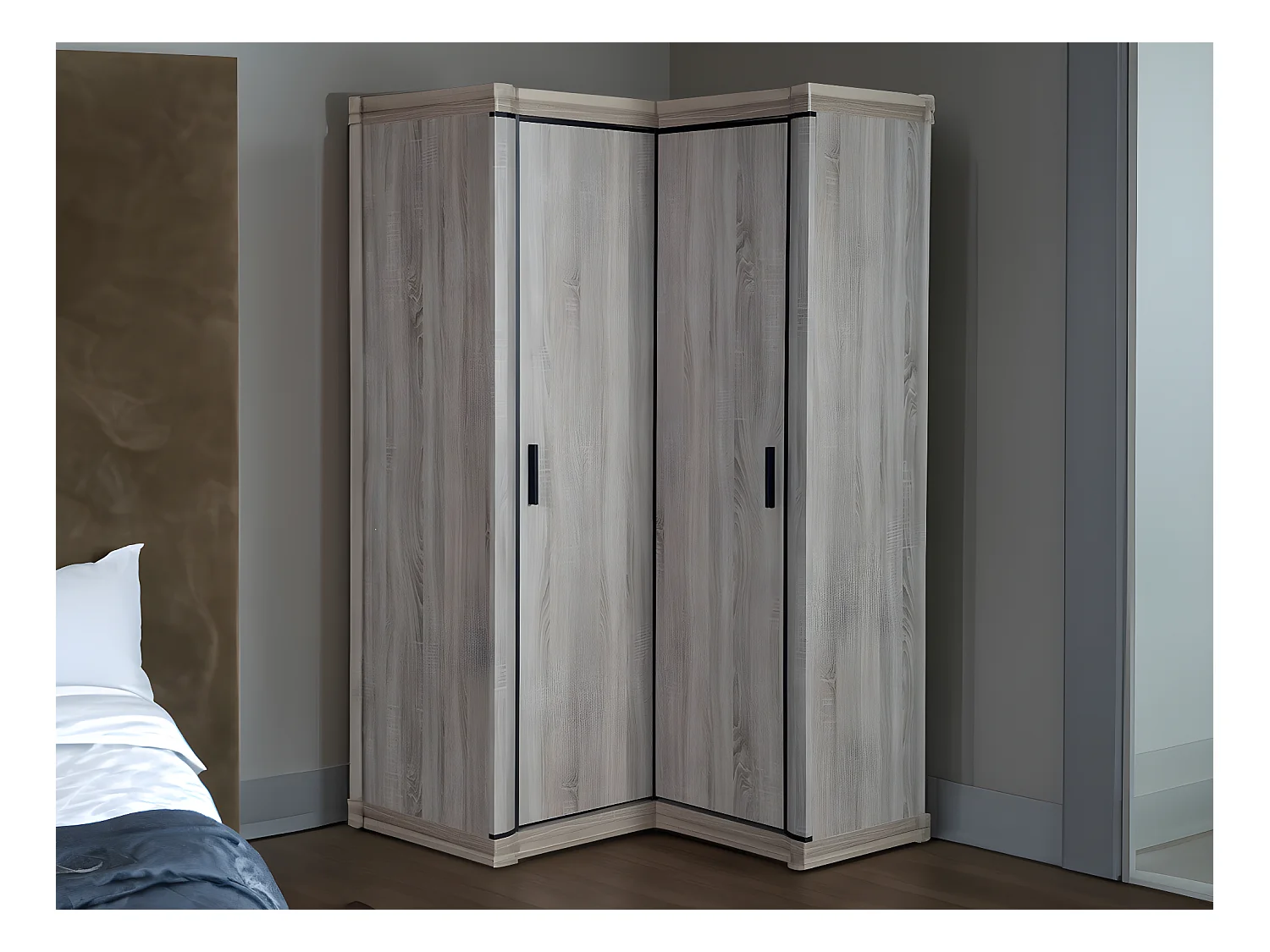 Armoire d'angle Lorelie 119, Truffe chêne, 192x114x100cm, Nombre d'étagères: 5