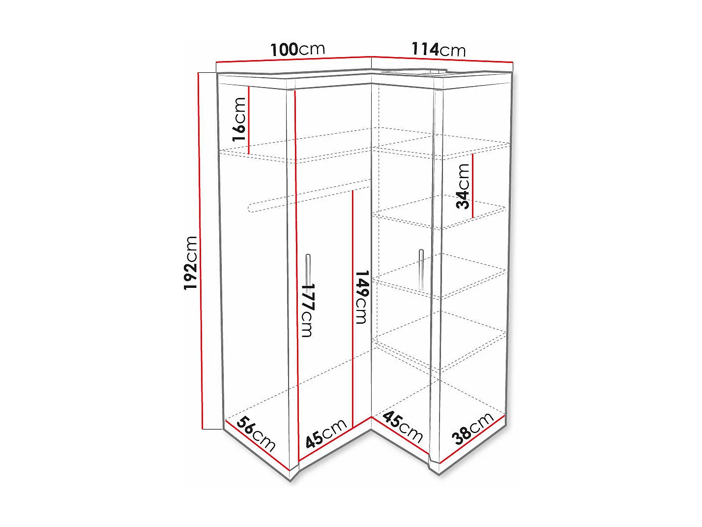 Armario de rincón Lorelie 119, Trufa roble, 192x114x100cm, Número de estantes: 5