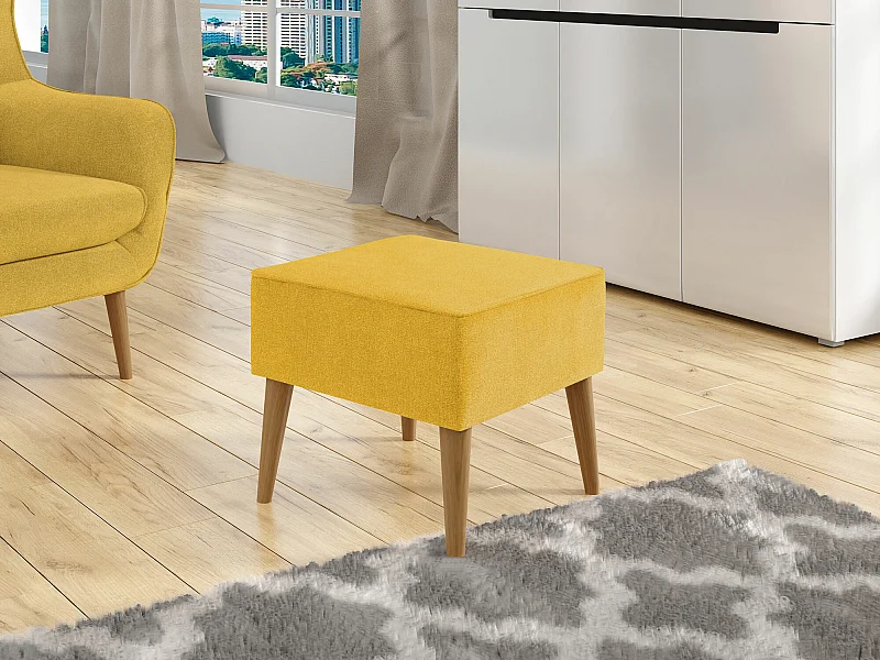 Puf Comfivo 205, Amarillo, 41x45x45cm, Tapiz, Patas: Madera