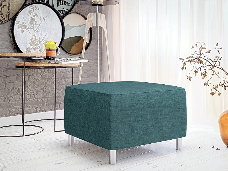 Pouf Comfivo 126, Turquoise, 42x56x65cm, Tapisserie, Pieds: Plastique