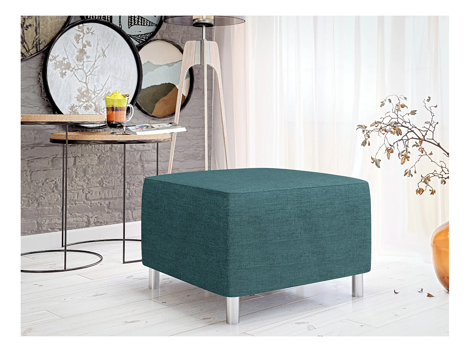 Pouf Comfivo 126, Turchese, 42x56x65cm, Arazzo, Gambe: Plastica, Senza