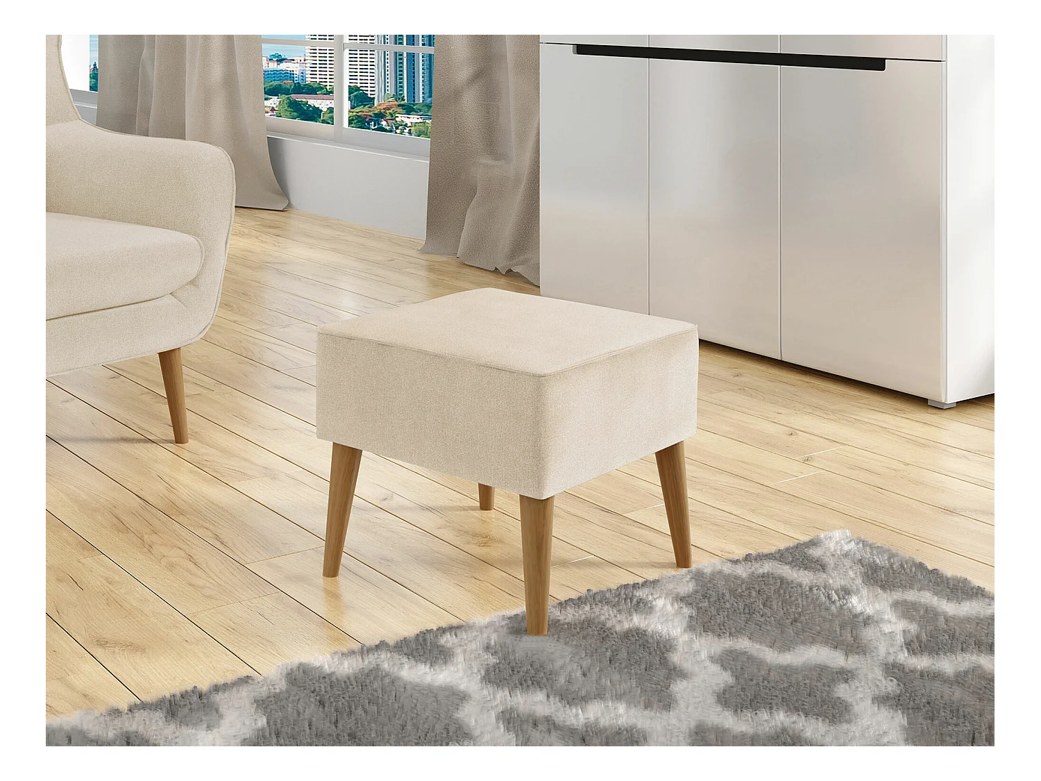 Puf Comfivo 205, De color marrón claro, 41x45x45cm, Tapiz, Patas: Madera