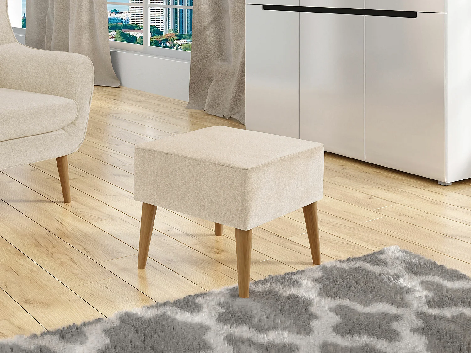 Pouf Comfivo 205, Brun clair, 41x45x45cm, Tissu, Pieds: Bois