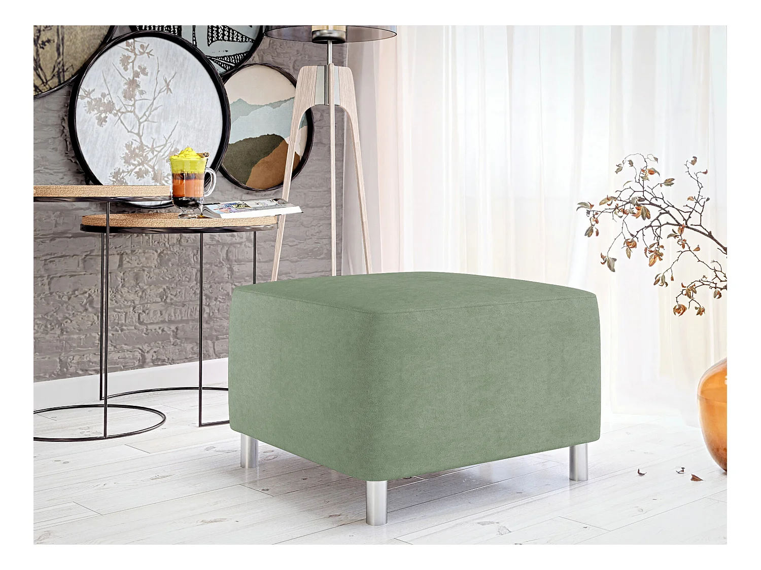 Pouf Comfivo 126, Turquoise, 42x56x65cm, Tapisserie, Pieds: Plastique